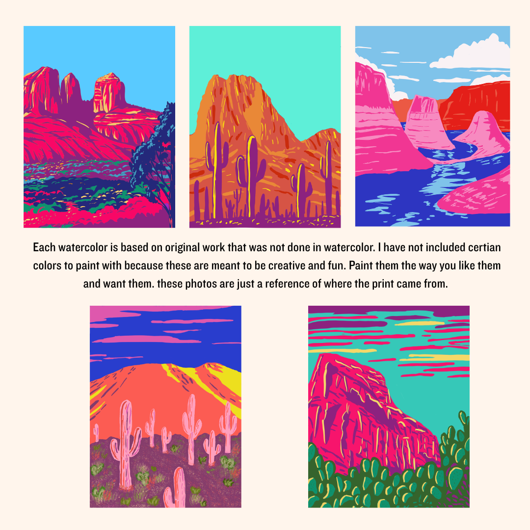 Arizona Watercolor Paint-Your-Own Set | 5 Arizona Watercolor Scenes